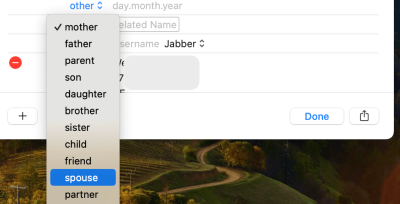 Select relationship for macOS contact