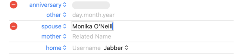 Add name to Relationship status on Mac contact