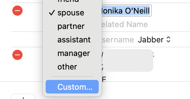 Make custom relationship status for macOS Contact