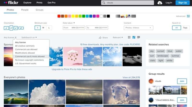 Filtering by license on Flickr
