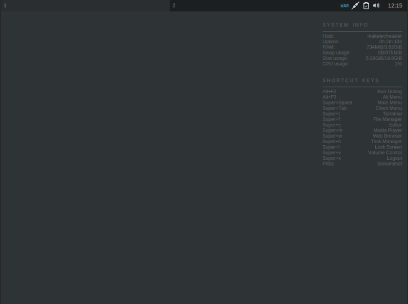 A screenshot showing the default Openbox desktop in Crunchbang++.