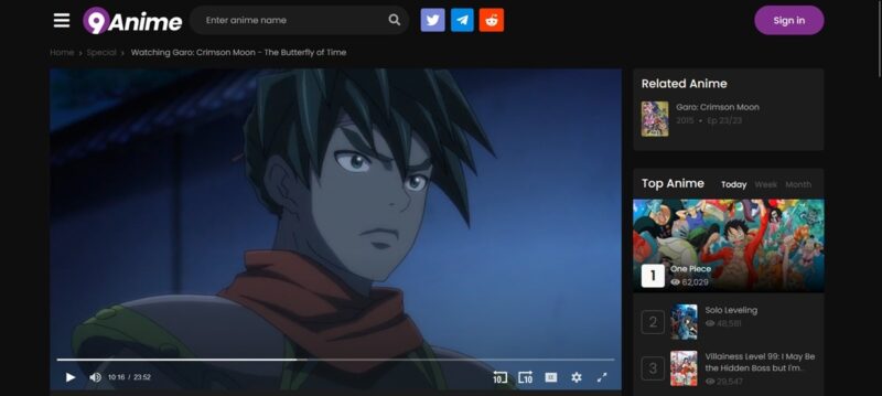 9Anime interface overview on the web.