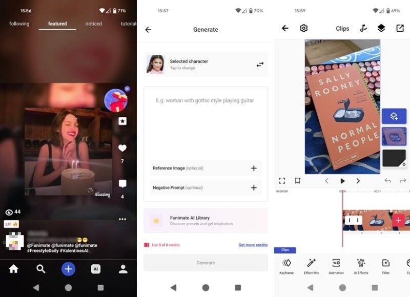 Funimate app interface overview on Android.