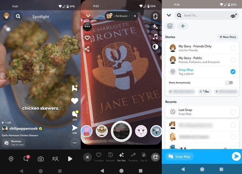 Snapchat interface overview on Android.