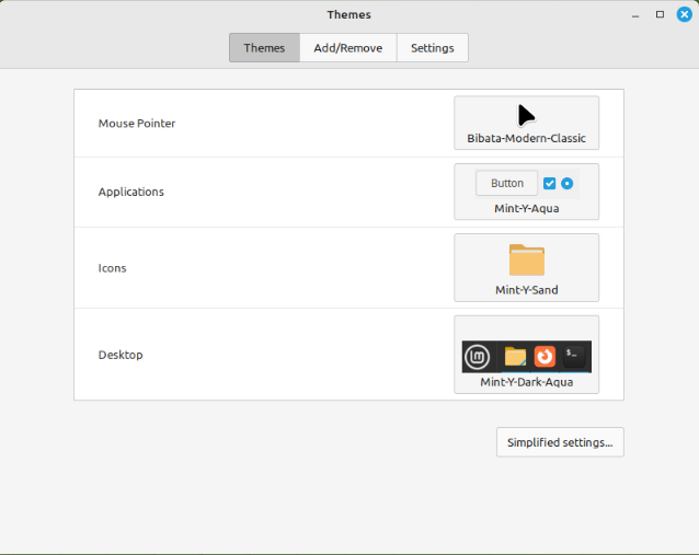 A screenshot of Cinnamon's customization menu.