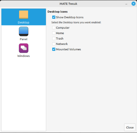 A screenshot of the Mate Tweak Tool.