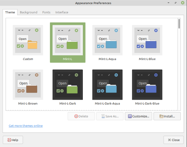 A screenshot of the Mate Theme Picker.
