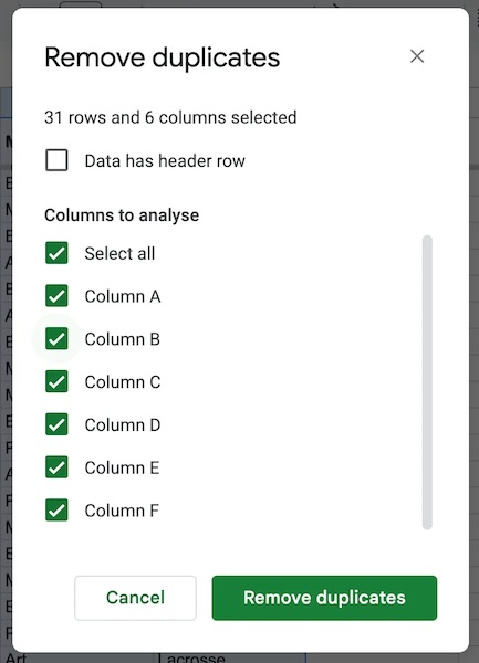 Click duplicates button on Google Sheets.