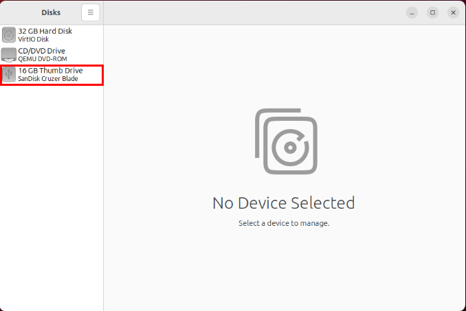 A screenshot highlighting the external disk that will house the hidden Shufflecake volumes.