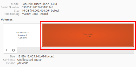 A screenshot highlighting the remaining free disk space on the external disk.