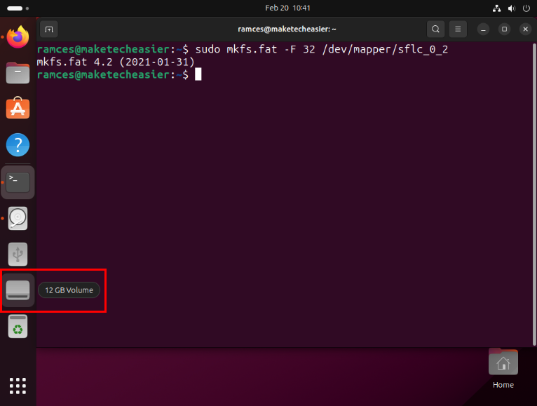 A screenshot highlighting the newly formatted hidden "Volume 2."