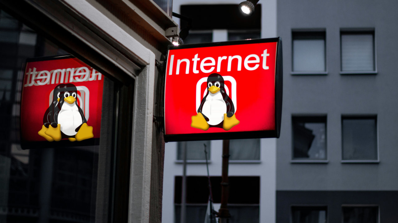 A photograph of a red sign with the label "Internet."