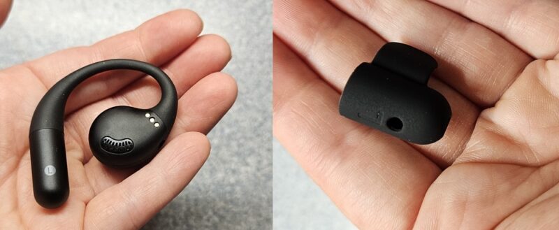 Emeet Airflow earbud and a stabilizer fin.