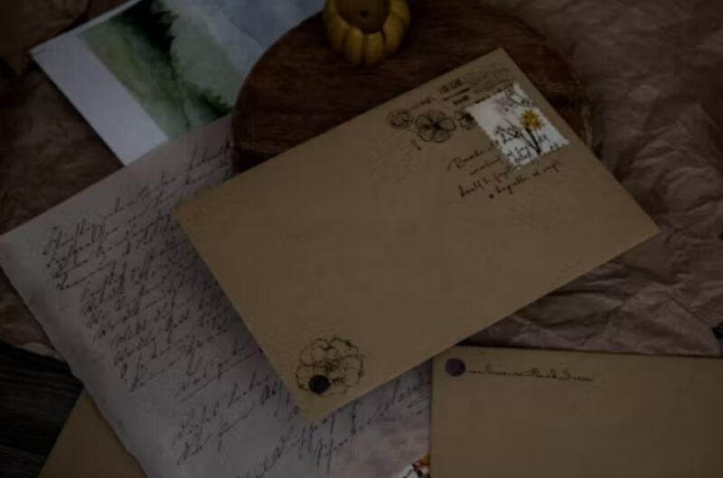 A pile of old letters on a table.