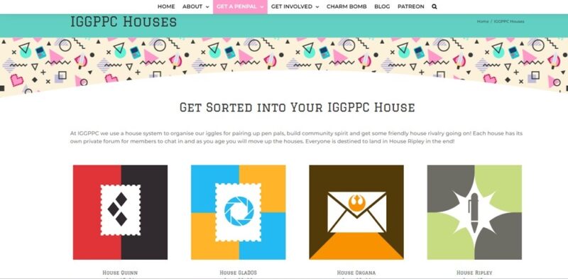 Geek Girl Pen Pals sorting houses on website.