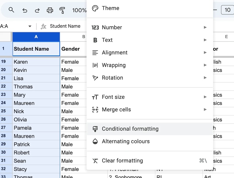 Google Sheets Use Conditional Formatting