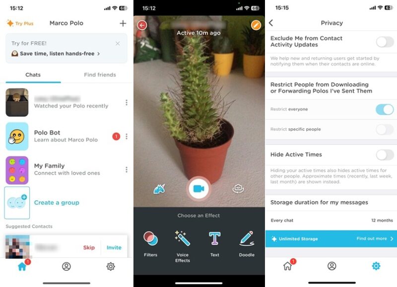 Marco Polo app interface overview.