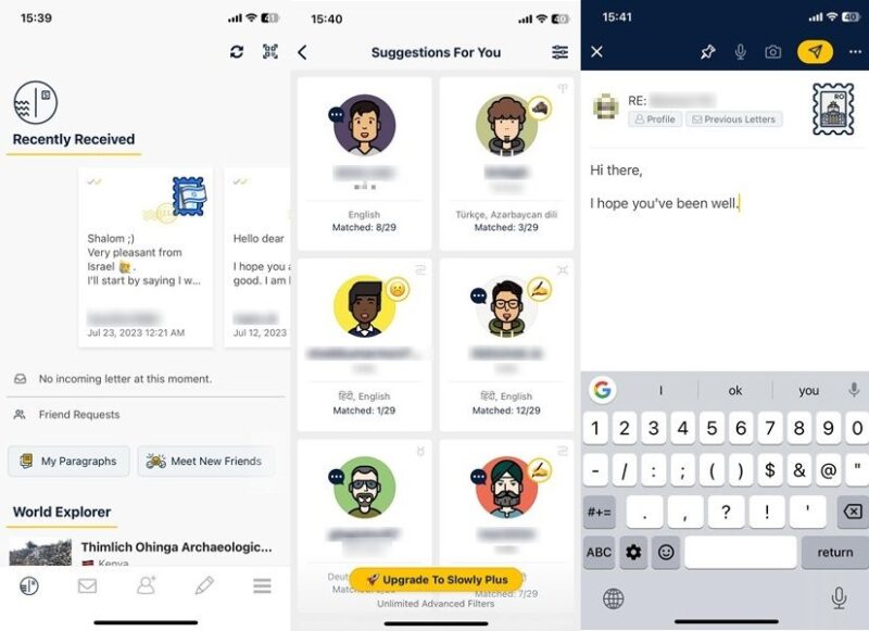 Slowly app interface overview. 