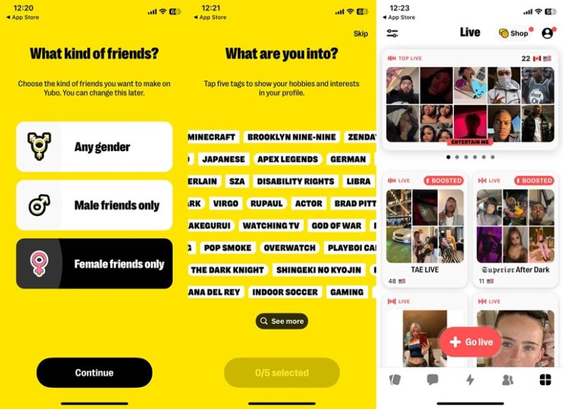 Yubo app interface overview. 