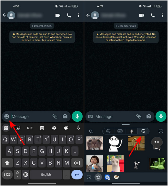 Opening Stickers In Whatsapp