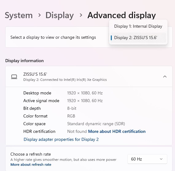 Adjust the refresh rate of each monitor in Display Settings.