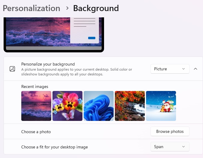 Spanning a wallpaper across dual monitors.