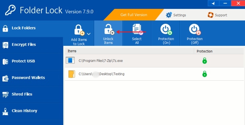 Unlocking items using Folder Lock. 