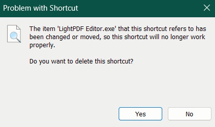 Error when accessing shortcut in Windows.