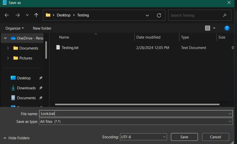 Creating new BAT file in Windows.