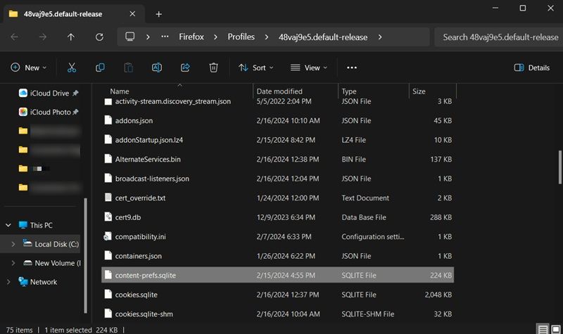 Deleting .sqlite file in Firefox Profiles folder. 