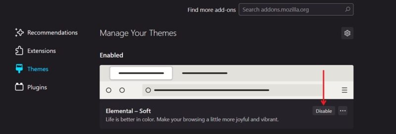 Disabling theme in Firefox browser.