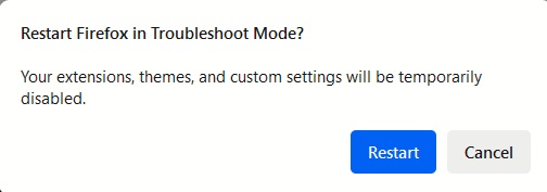 Clicking on "Restart" button to switch to Troubleshoot Mode.