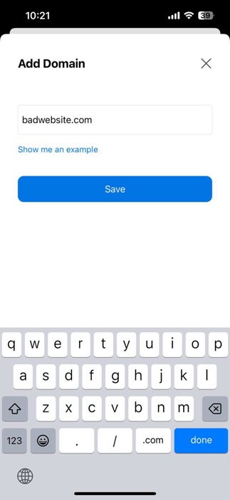 Safashield screenshot showing the Block Custom Domain option