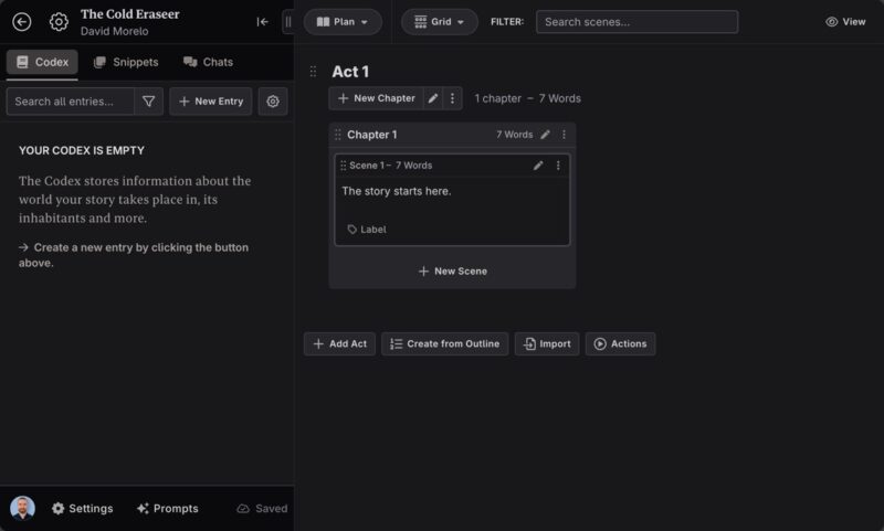 Screenshot Of A Story Outline In Novelcrafter