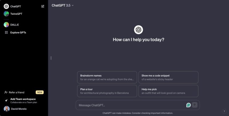 Screenshot Of Chatgpt Main Screen