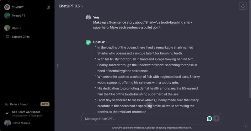 Screenshot Of Content Generated Using Chatgpt
