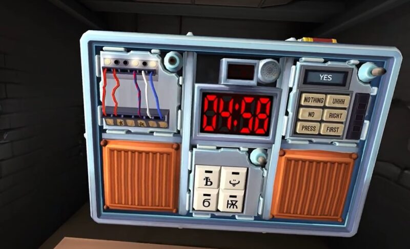Diffusing a bomb in Keep Talking and Nobody Explodes