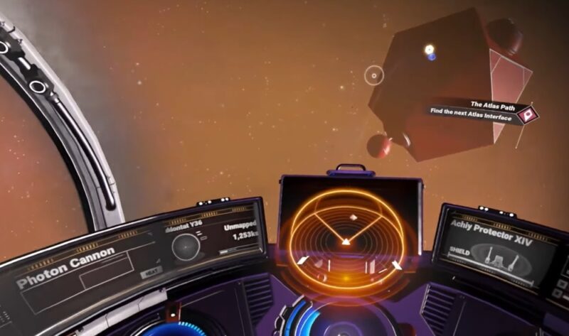 A cockpit in No Man's Sky as you explore space