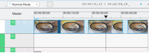 A screenshot of the Kdenlive timeline showing a two-way cut.