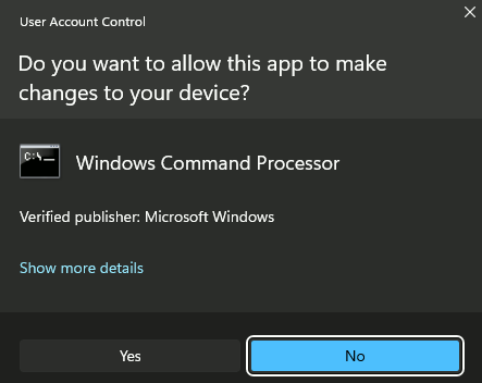 The user account control window that shows up after running an application as administrator