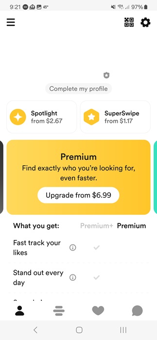 Bumble premium pricing along with what you get with it.