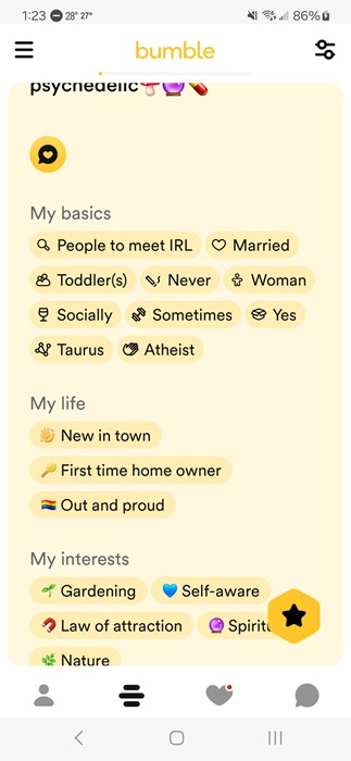 Viewing a profile on Bumble