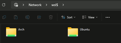 File explorer showing WSL root folders