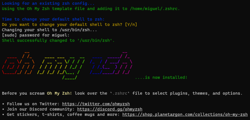 Part of the Oh My Zsh installation within WSL