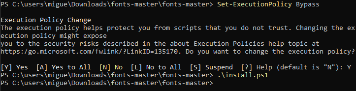 Setting PowerShell execution policy to install Powerline fonts