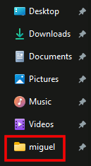 Quick access menu in Windows File Explorer showing a WSL home folder