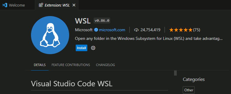 The landing page for the official Microsoft VSCode WSL extension.