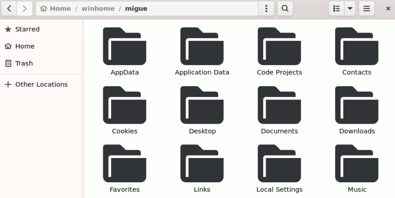Windows folders seen from within a file explorer running inside of WSL