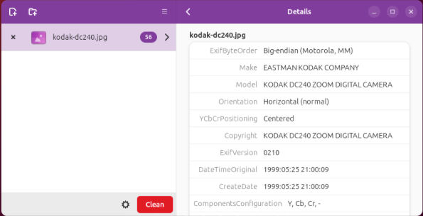 A screenshot showing the default Metadata Cleaner screen.