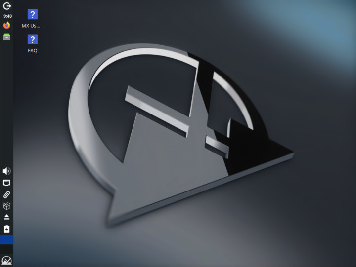 A screenshot of the default MX Linux desktop.